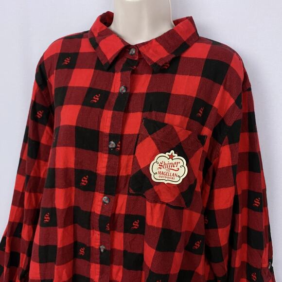 Magellan x Shiner Flannel Shirt Womens XXL Buffalo Plaid Red Black Cabincore - Picture 3 of 16